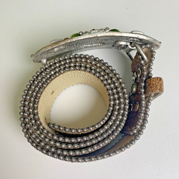 Leatherock 7563 Genuine Leather Belt w/ Gemstone Studded Buckle Boho Western 34M - Picture 3 of 11